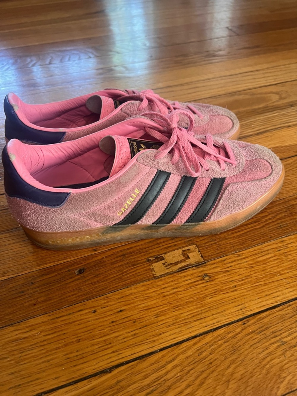 adidas Pink Suede Sneakers with Black Stripes